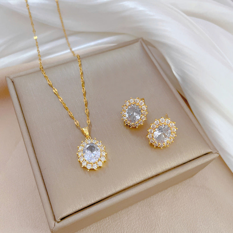 Flash Diamond Tassel Luxury Dress Accessories Dinner Clavicle Necklace Earring CN219