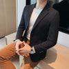 Black Waffle Suit Men Coat Slim Business Casual Suit SingleCoat