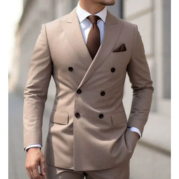 Taupe Casual Men's 2 Pieces Mens Suit Regular Fit Notch Lapel Tuxedos (Blazer+Pants)