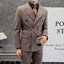 Coffee Classic 3 Piece Men's Suit British Slim Men Double-breasted Plaid Suit