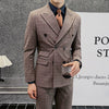 Coffee Classic 2 Piece Men's Suit British Slim Men Double-breasted Plaid Suit