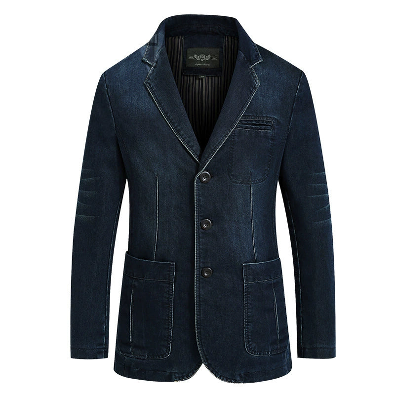 Dark Blue Denim Suit Men's Casual Plus Size Jacket