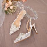 White Lace Wedding Bride Shoes Summer Tulle Bridesmaid Shoes