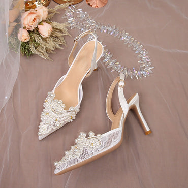 White Lace Wedding Bride Shoes Summer Tulle Bridesmaid Shoes