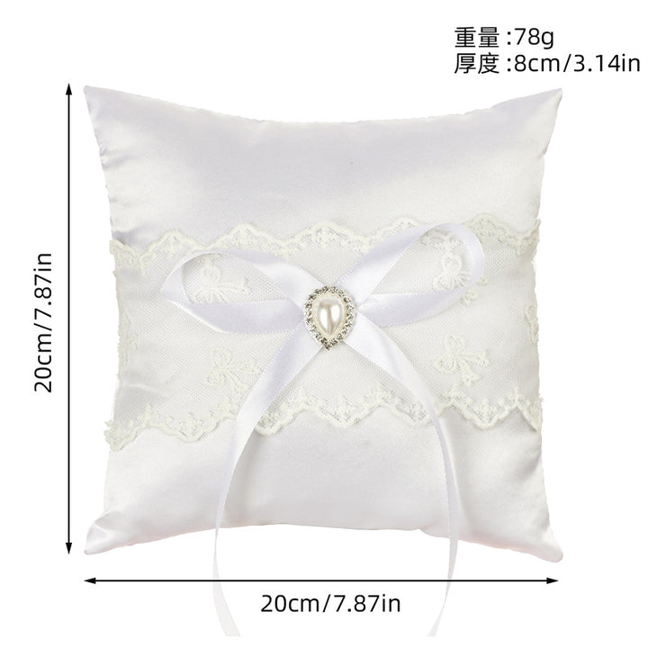 White Wedding Ring Pillow Set Bow Knot Lace Decoration, JZH-5978