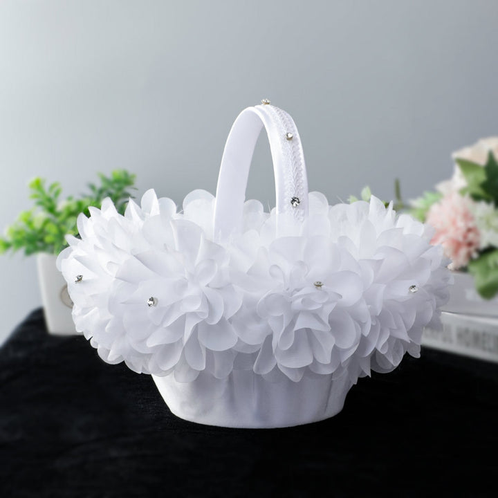 Bride And Bridesmaid Flower Basket Portable White Petals Simple Flower Basket, HL-5726