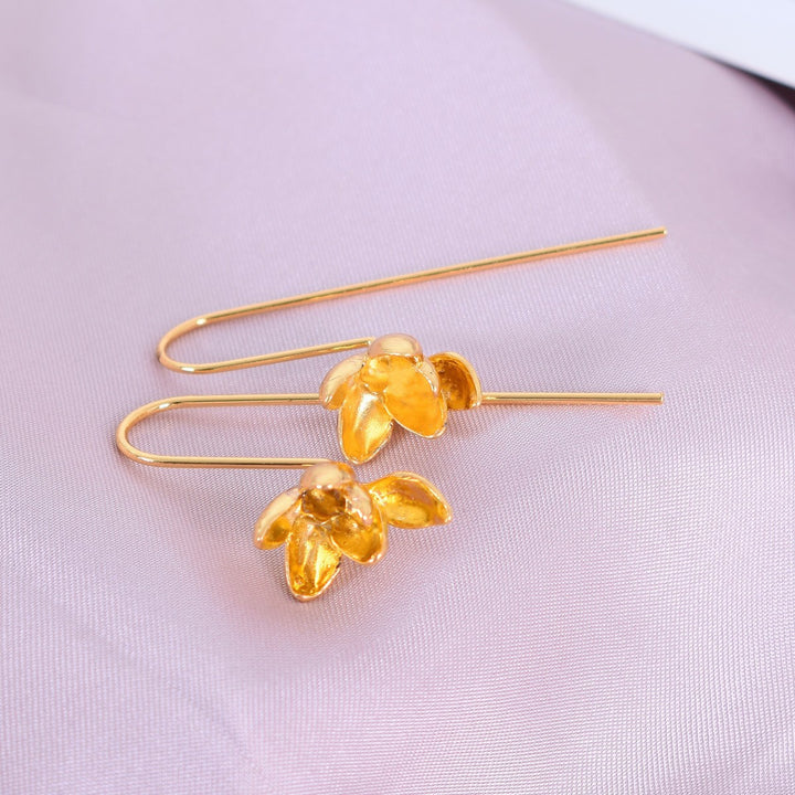 Gold Silver Flower Fresh Long Earrings CN22