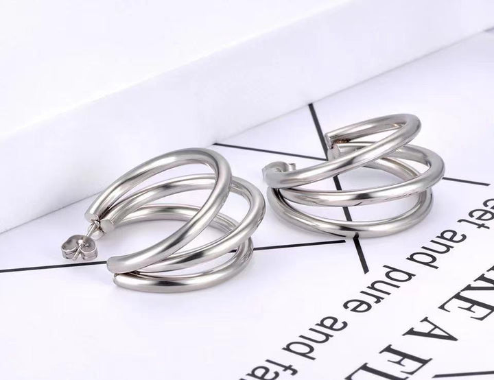 Multilayer Round C-gold Plated Women's Earrings