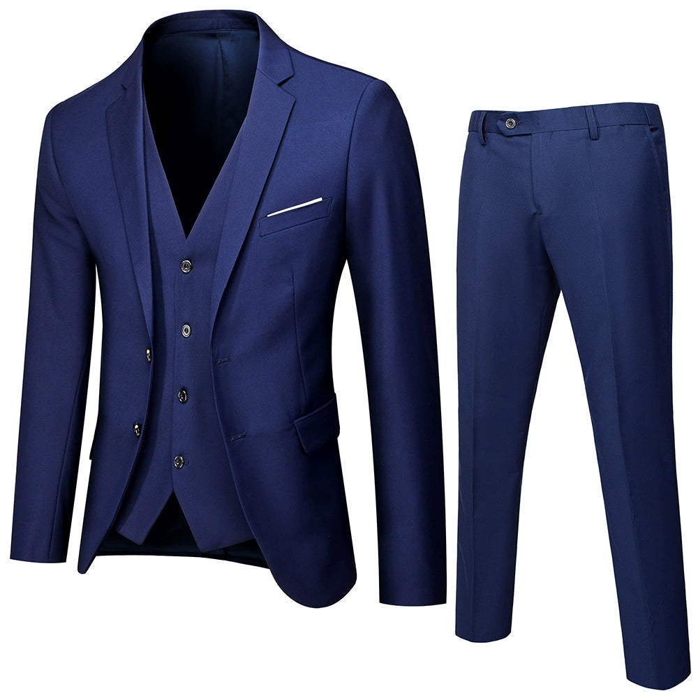 Casual Men's Suit Slim Fit Double Breasted 3 Piece Business Tuxedos
