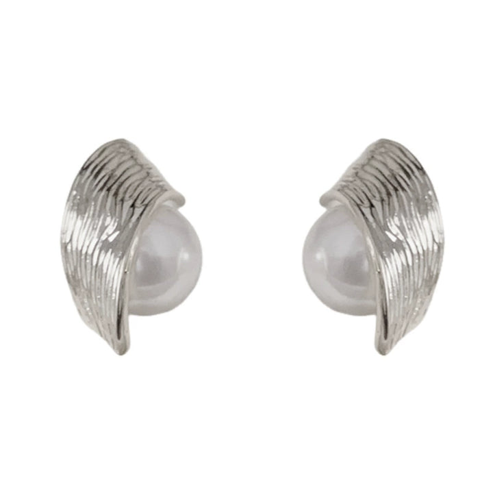 Elegant Metal Surround Pearl Silver Earrings