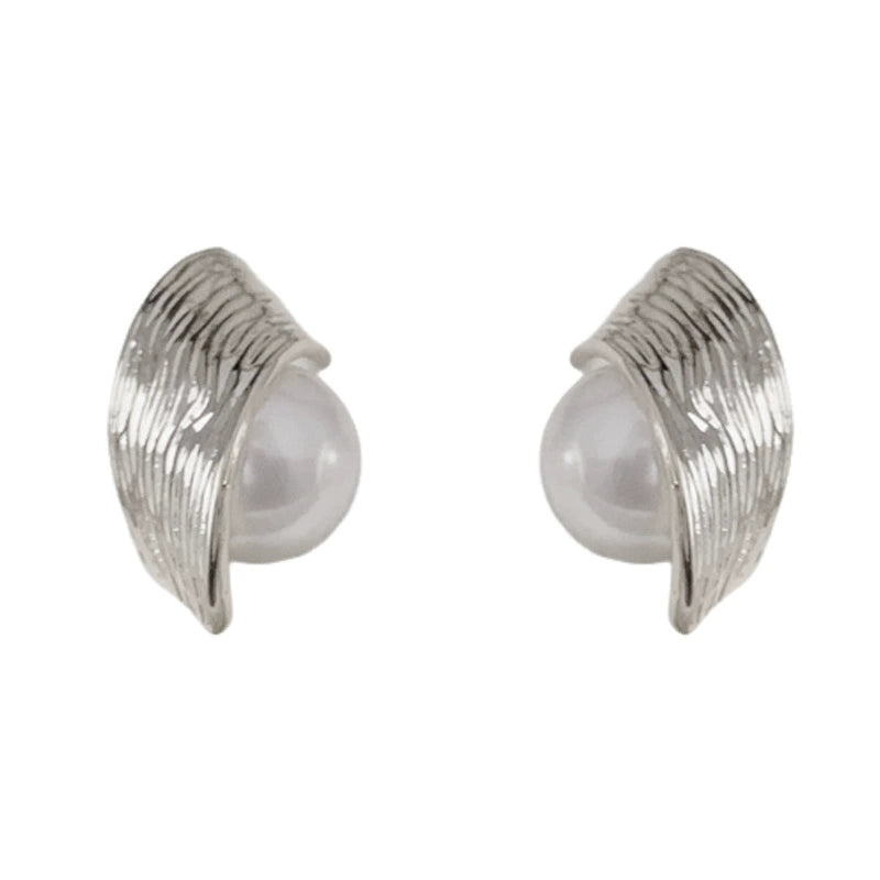 Elegant Metal Surround Pearl Silver Earrings