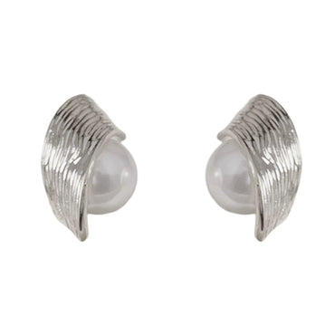 Elegant Metal Surround Pearl Silver Earrings
