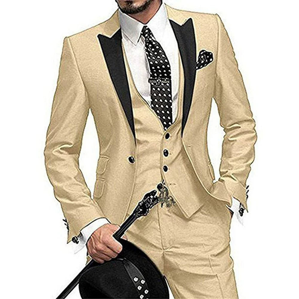 Elegant Classic 3 Piece Men's Suit with Regular Fit and Sophisticated Peak Lapel