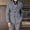 Grey Classic 2 Piece Men's Suit British Slim Men Double-breasted Plaid Suit