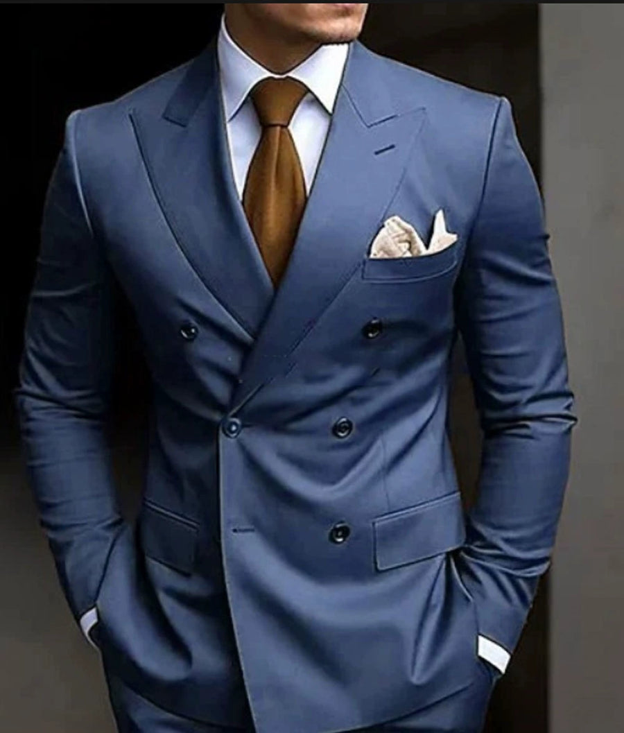 Dusty Blue Casual Men's 2 Pieces Mens Suit Regular Fit Notch Lapel Tuxedos (Blazer+Pants)