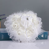 Heart-Shaped Rose Accessories Lace Creative Ostrich Feather Wedding Ring Pillow , JZH-5718