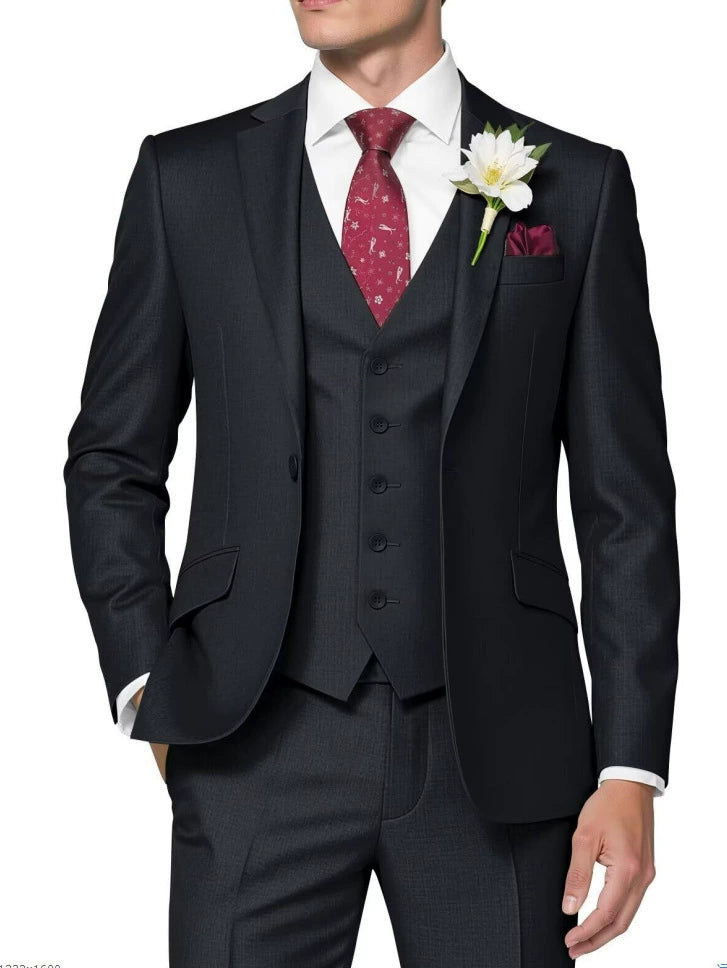 Elegant Classic 3 Piece Men's Suit with Regular Fit and Sophisticated Peak Lapel