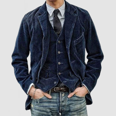 Leisure Corduroy Lapel Long Sleeve Suit Jacket Men 2 piece Suit