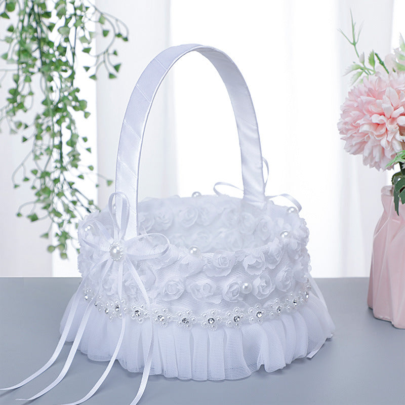 White Lace Portable Flower Basket , HL-5741