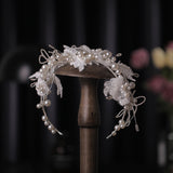 Luxury Hand-twisted Pearl Flower Wedding Dress Hairband Veil for Women CN29