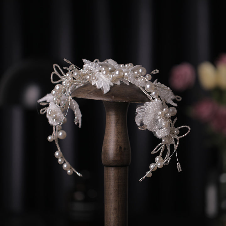 Luxury Hand-twisted Pearl Flower Wedding Dress Hairband Veil for Women CN29