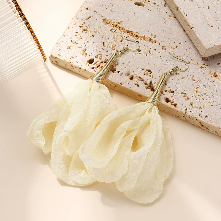Luxe Summer Statement Earrings – Sheer Yellow Floral Tassel Drops