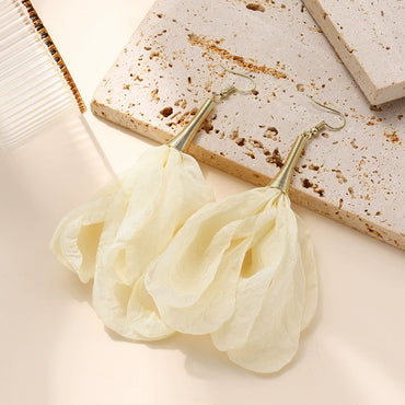 Luxe Summer Statement Earrings – Sheer Yellow Floral Tassel Drops