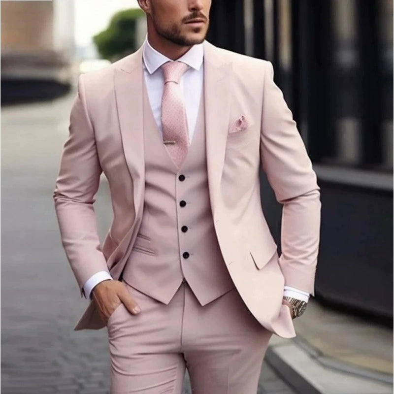 Pink Classic 3 Piece Men's Suit with Regular Fit and Sophisticated Peak Lapel
