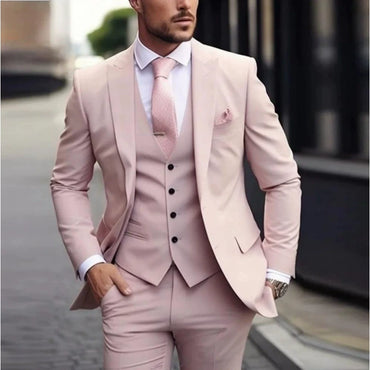Pink Classic 3 Piece Men's Suit with Regular Fit and Sophisticated Peak Lapel
