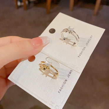Cute Silver Kitten Bow Double layered Open Ring for Summer