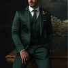 Dark-Green Classic 3 Piece Men's Suit with Regular Fit and Sophisticated Peak Lapel