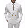 White Double-breasted Suit Men Coat Slim Business Casual 2 Piece Suit