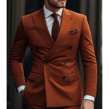 Burnt Orange Casual Men's 2 Pieces Mens Suit Regular Fit Notch Lapel Tuxedos (Blazer+Pants)