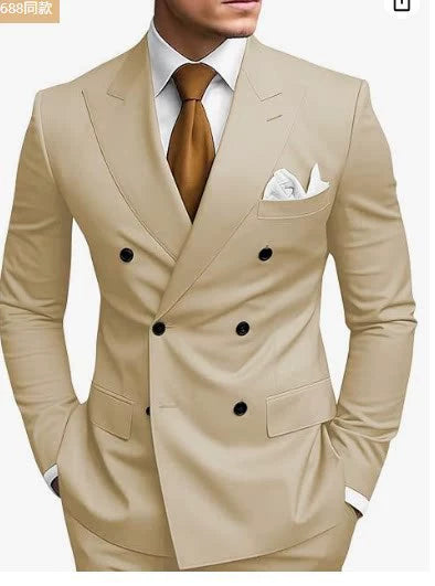 Champagne Casual Men's 2 Pieces Mens Suit Regular Fit Notch Lapel Tuxedos (Blazer+Pants)