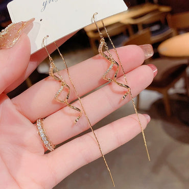 Elegant Zircon Spiral Tassel Ear Line Earrings Design Earrings