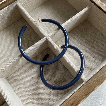 Classic Leather Metal Large Circle Earrings