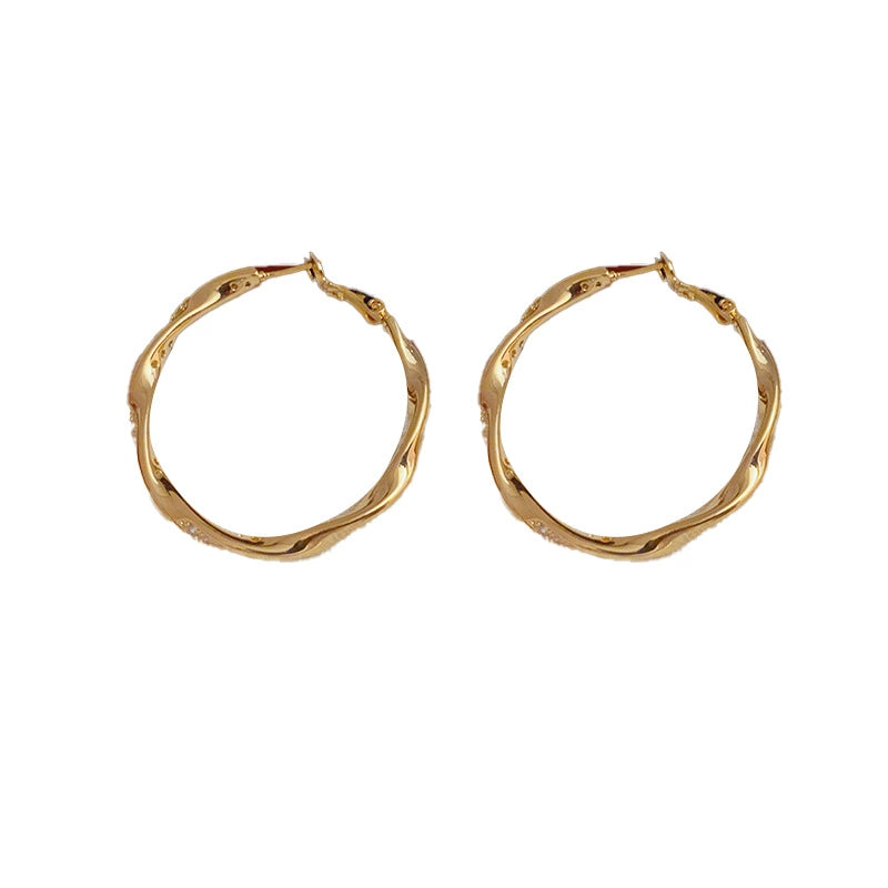 Sweet Diamond Studded Metal Ring Earrings
