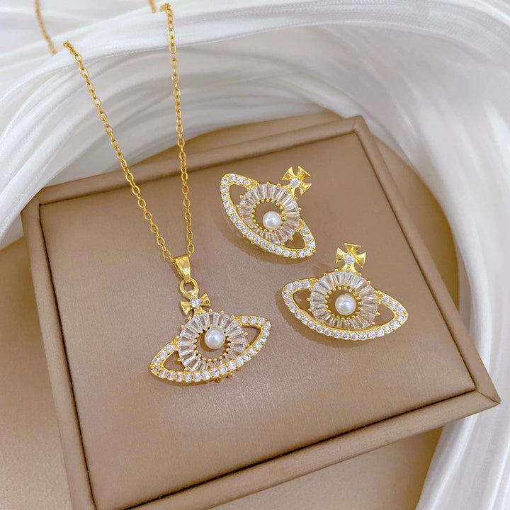 Flash Diamond Tassel Luxury Dress Accessories Dinner Clavicle Necklace Earring CN284