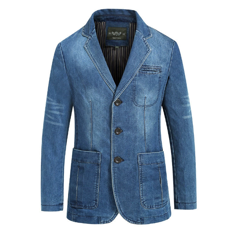 Light Blue Denim Suit Men's Casual Plus Size Jacket