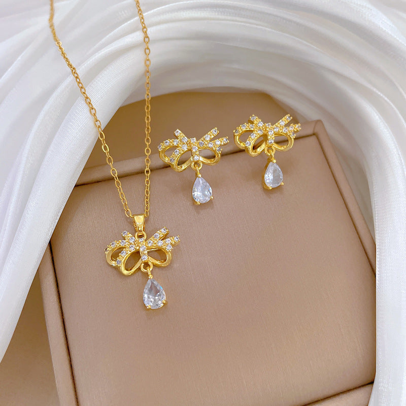 Flash Diamond Tassel Luxury Dress Accessories Dinner Clavicle Necklace Earring CN282