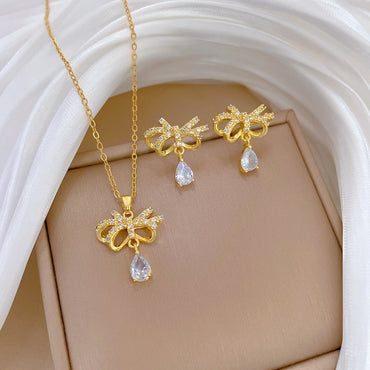 Flash Diamond Tassel Luxury Dress Accessories Dinner Clavicle Necklace Earring CN282