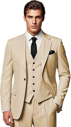 Elegant Classic 3 Piece Men's Suit with Regular Fit and Sophisticated Peak Lapel