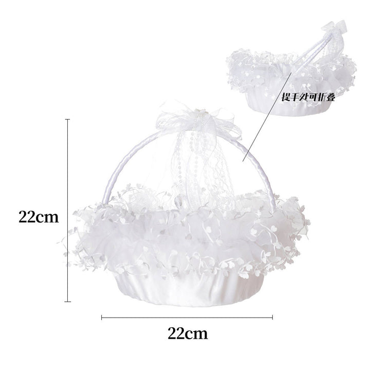 Lace White Bow Decoration Portable Flower Basket With Movable Handle, HL-5721
