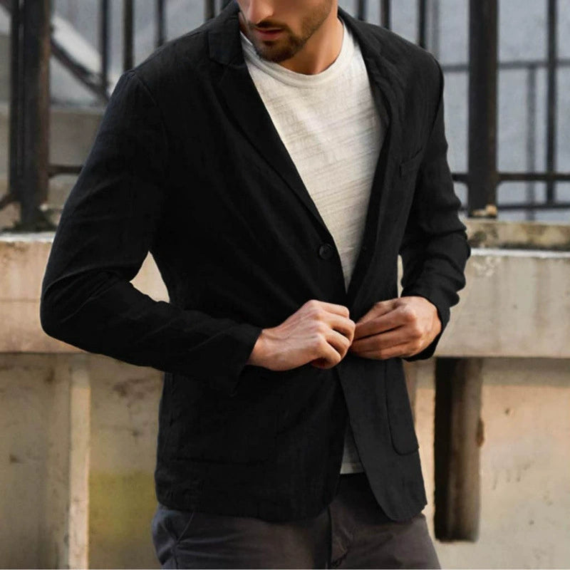 Leisure Men's Long Sleeve Lapel Pocket Business Single Coat