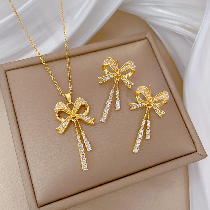 Flash Diamond Tassel Luxury Dress Accessories Dinner Clavicle Necklace Earring CN294