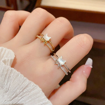 Cute Silver Kitten Bow Double layered Open Ring for Summer