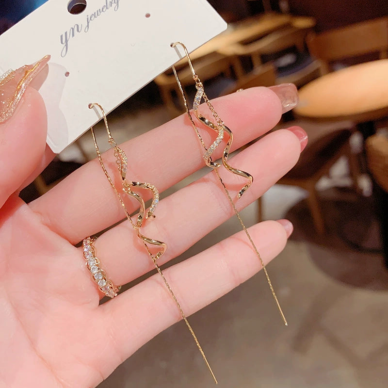 Elegant Zircon Spiral Tassel Ear Line Earrings Design Earrings