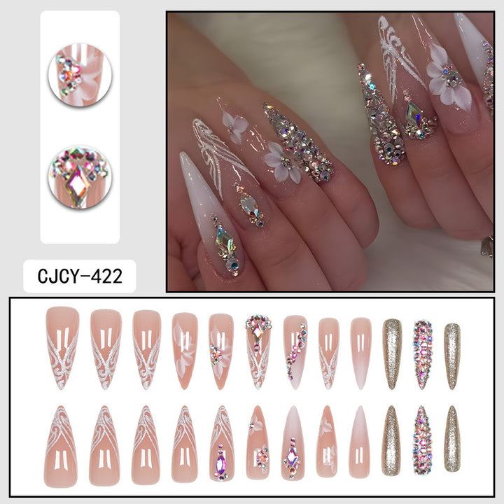 Rhinestone Nails Bling Wedding Press On Nails With Design For Women And Girls
