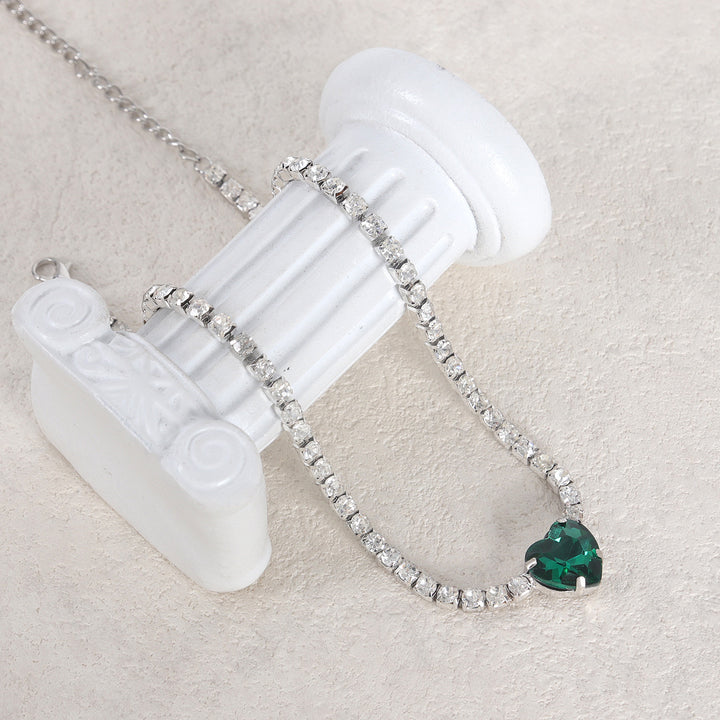 Luxury Emerald Love-shaped Necklace Clavicle Chain ins Necklace