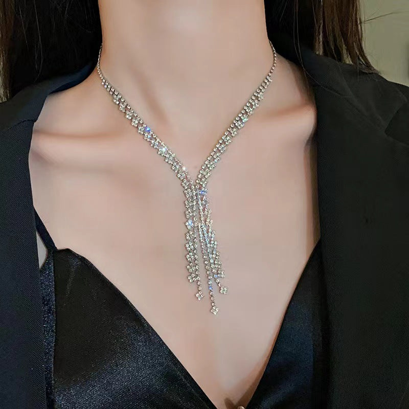 Flash Diamond Tassel Necklace Luxury Dress Accessories Dinner Clavicle Necklace CN07